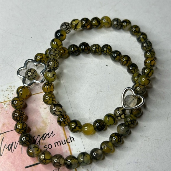 Yellow Dragon Vein Agate Bracelet Set - Picture 1 of 2
